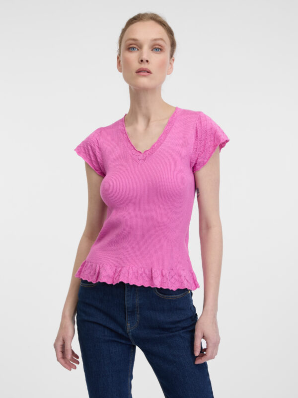Orsay Women's Pink T-Shirt with Short Sleeves - Women