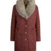 Orsay Women's Red Patterned Coat with Faux Fur - Women