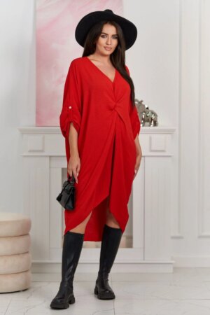 Oversize V-neck dress red