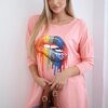 Oversize blouse with rainbow lip print apricot