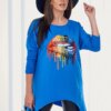 Oversize blouse with rainbow lip print purple-blue