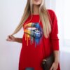Oversize blouse with red rainbow lip print