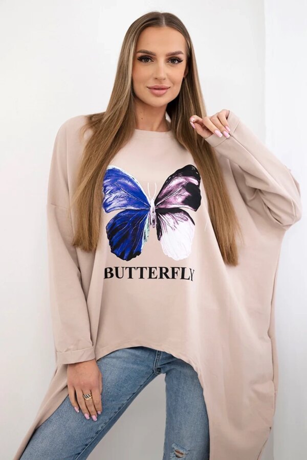 Oversize print blouse beige