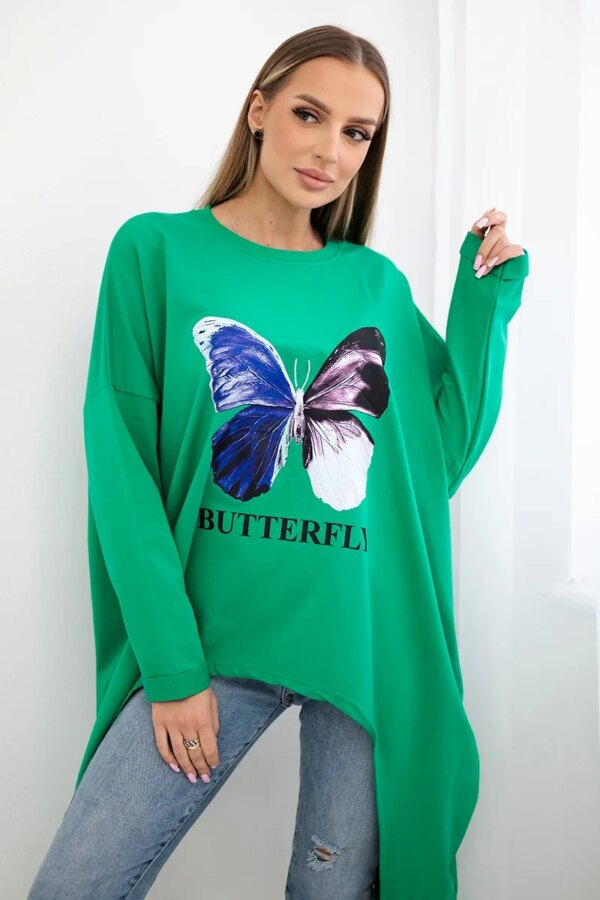 Oversize print blouse light green