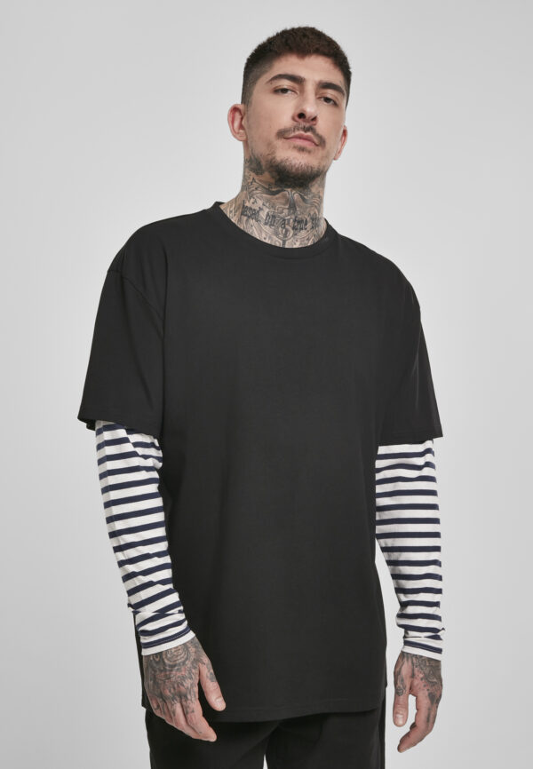 Oversized Double Layer Striped LS Tee Black Oversized Double Layer Striped LS Tee Black