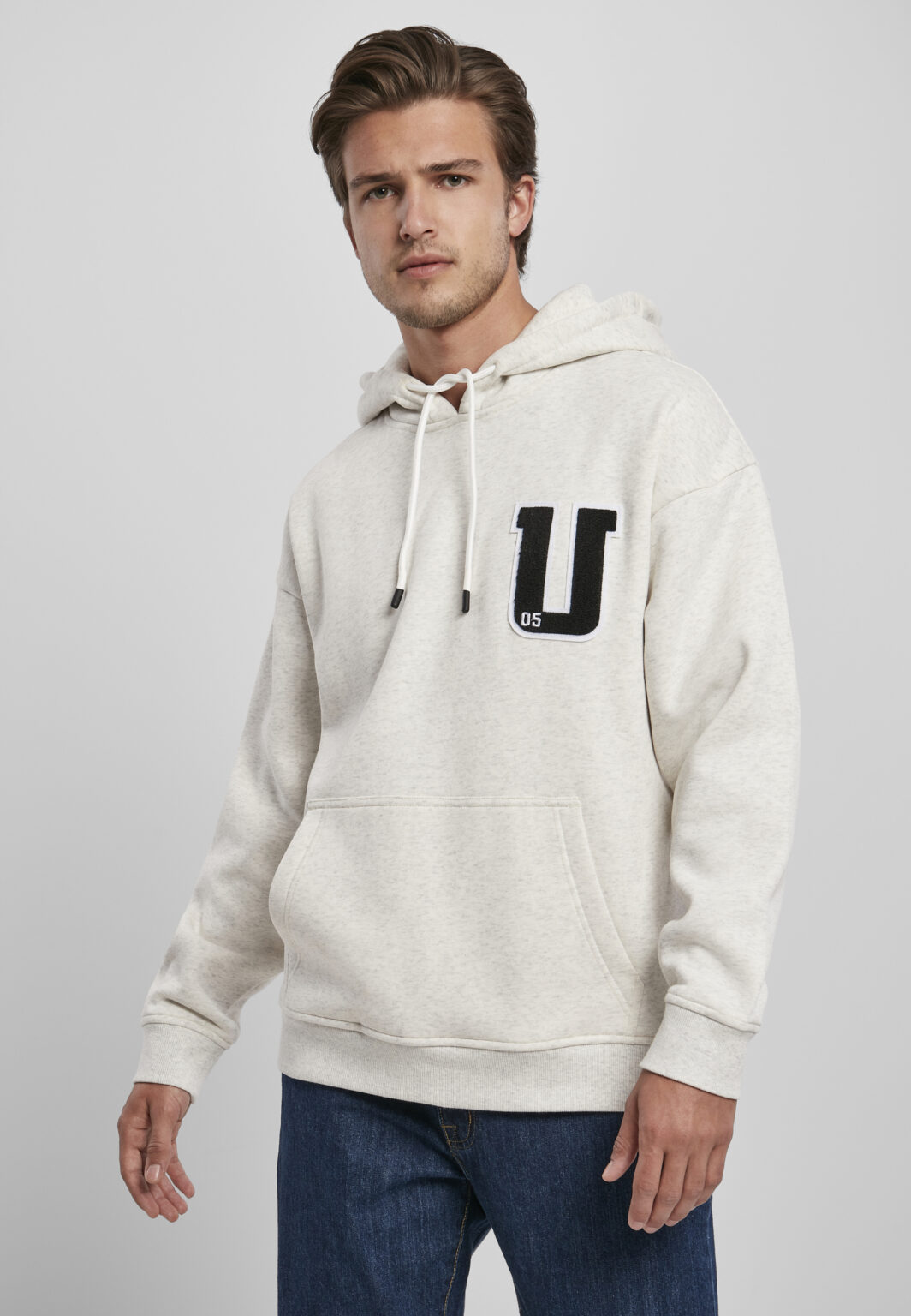 Oversized Frottee Patch Hoody light gray