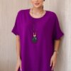 Oversized blouse with pendant in dark purple color