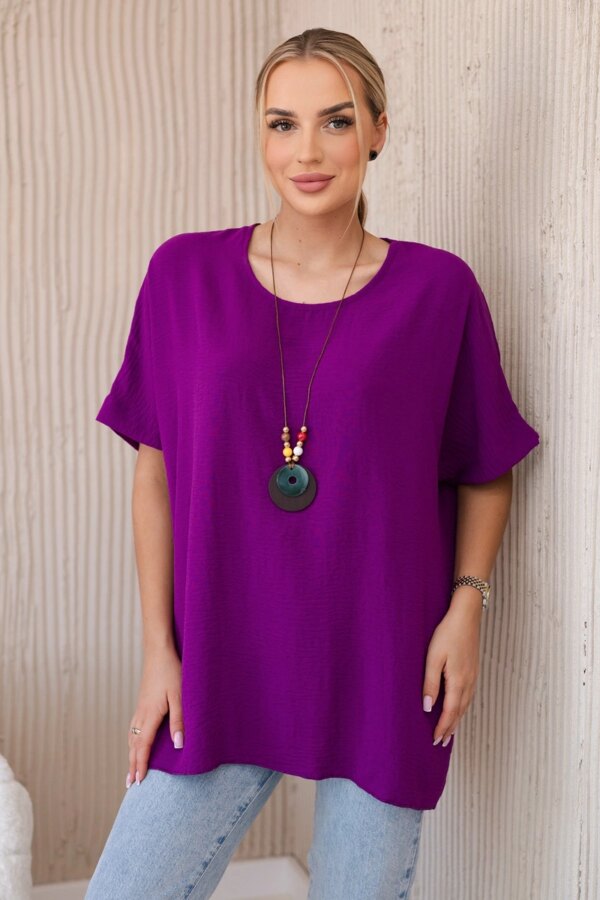 Oversized blouse with pendant in dark purple color