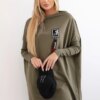 Oversized sweatshirt with asymmetrical sides khaki
