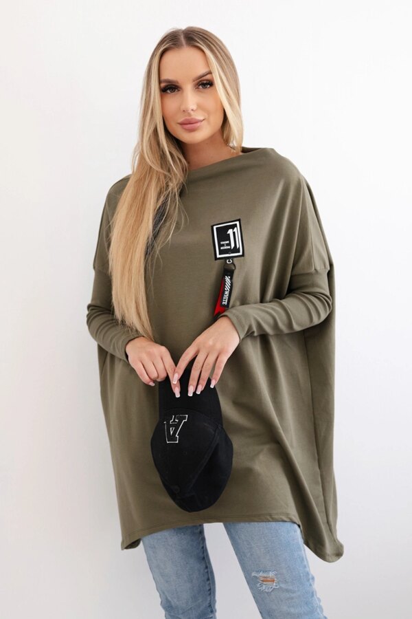 Oversized sweatshirt with asymmetrical sides khaki