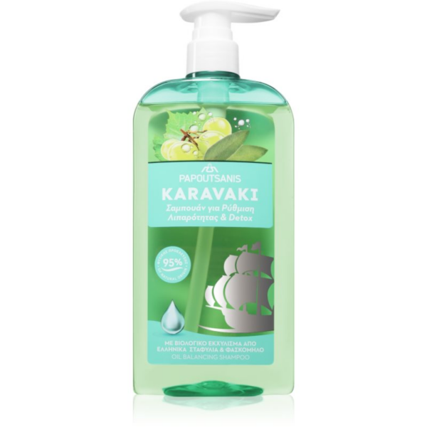 PAPOUTSANIS Karavaki Control & Detox sampon zsíros és száraz fejbőrre 600 ml-ár