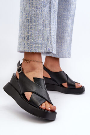 PE2 Női fekete platform és ékszandál Eco Leather Vaiara anyagból