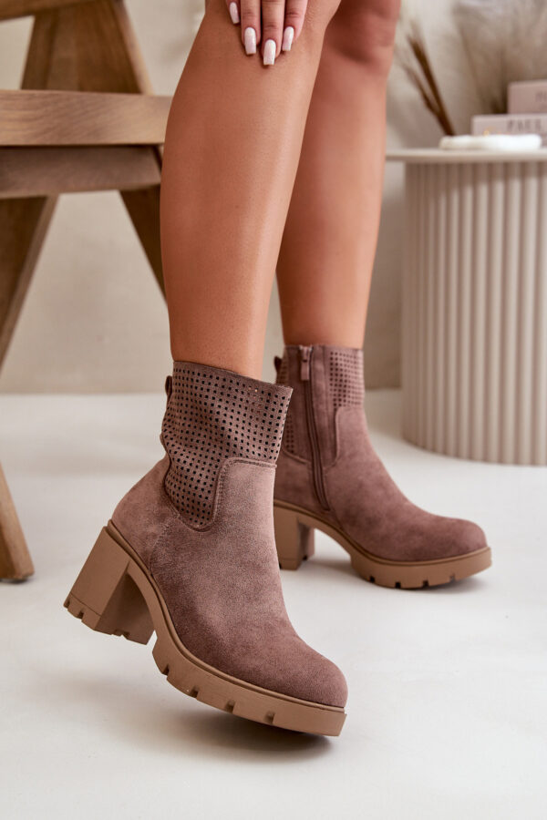 PE2 Női sarkú csizma Eco Suede Brown Rashmi cipzárral