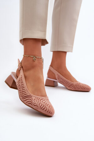PE2 Pink Block Heel Court Shoes Gemifa