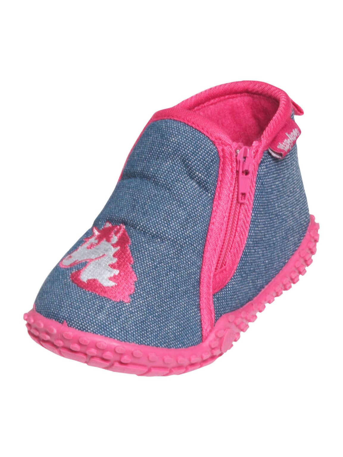 PLAYSHOES Házi cipő 'Einhorn'  kék farmer / sötét-rózsaszín