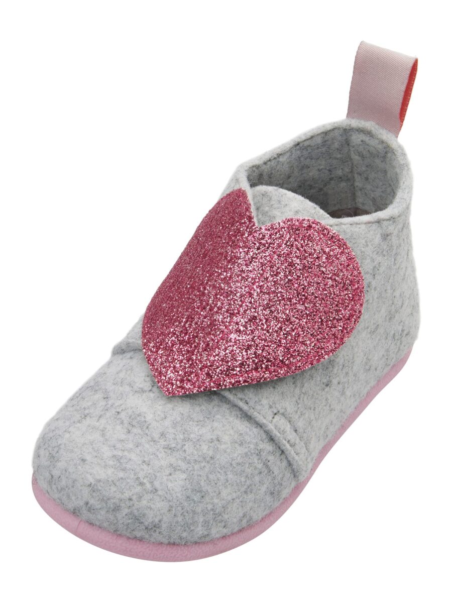 PLAYSHOES Házi cipő 'Herz'  szürke / rózsaszín-hu