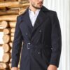 PLT8321 DEWBERRY MEN'S OVERCOAT-PLAIN NAVY BLUE