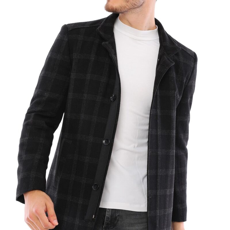 PLT8327 DEWBERRY MEN'S COAT-PATTERNED BLACK