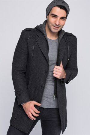 PLT8334 DEWBERRY MEN'S COAT-PATTERNED BLACK