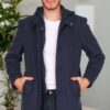 PLT8335 DEWBERRY MEN'S COAT-DARK PATTERNED NAVY BLUE