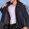 PLT8335 DEWBERRY MEN'S COAT-DIAGONAL BLUE-BLACK
