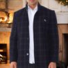 PLT8367 DEWBERRY MEN'S COAT-PATTERNED LIGHT NAVY BLUE