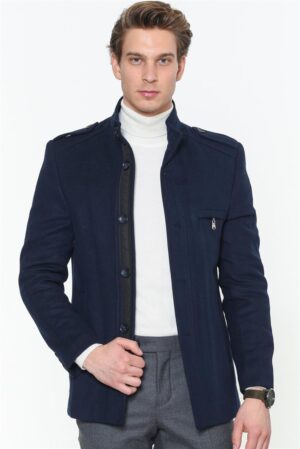 PLT8378 DEWBERRY MEN'S COAT-PLAIN NAVY BLUE