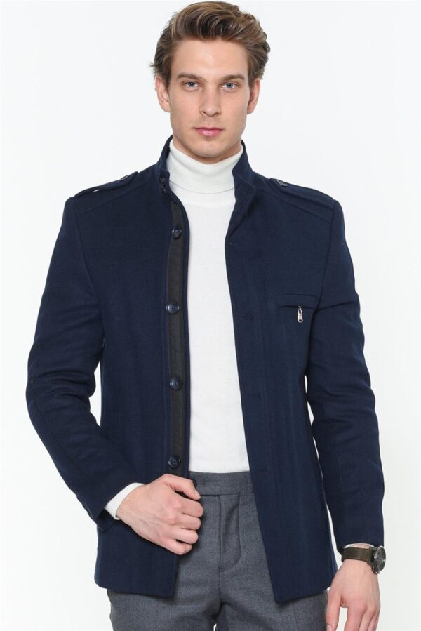 PLT8378 DEWBERRY MEN'S COAT-PLAIN NAVY BLUE