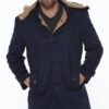 PLT8399 DEWBERRY SUEDE LOOK MEN'S COAT-NAVY BLUE