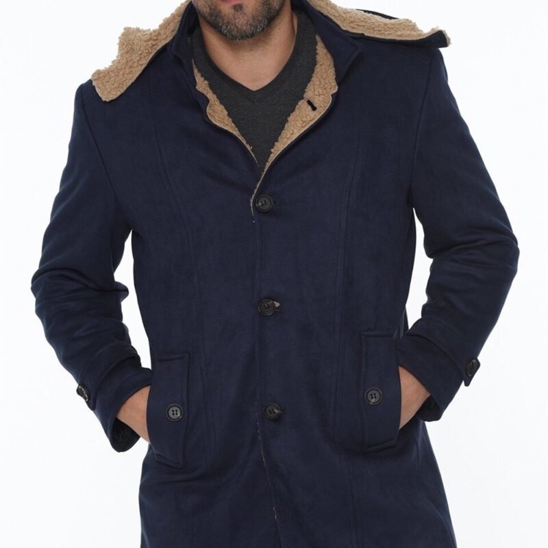 PLT8399 DEWBERRY SUEDE LOOK MEN'S COAT-NAVY BLUE