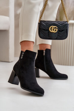 PS1 Meleg Eco Suede női bokacsizma sarkú cipzárral Black Erillia