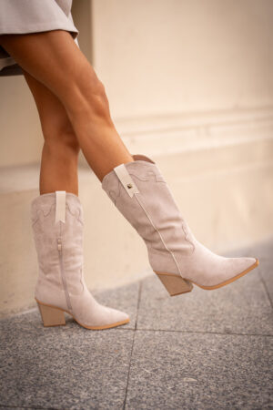 PS1 Szigetelt Cowboy csizma sarkon Eco Suede bézs Hanivin
