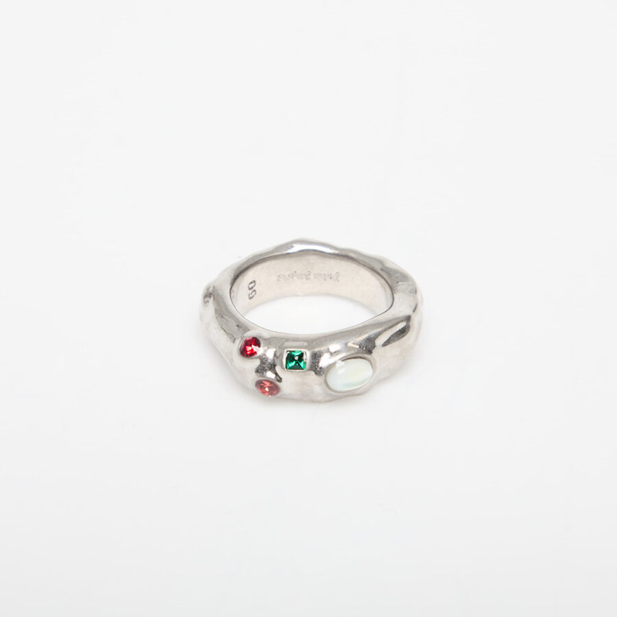 Palm Angels Oval Melted Strass Ring Silver/ Multicolor 60-alacsony-ár
