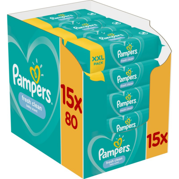 Pampers Fresh Clean nedves törlőkendő gyerekeknek az érzékeny bőrre 15x80 db-Ár