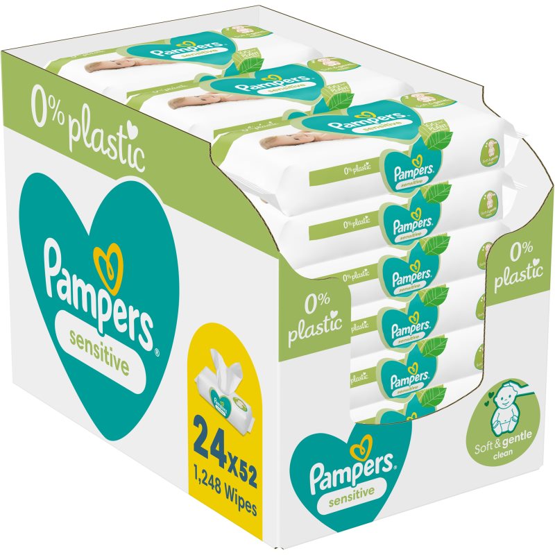Pampers Sensitive Plastic Free nedves törlőkendő gyerekeknek az érzékeny bőrre 24x52 db-Ár