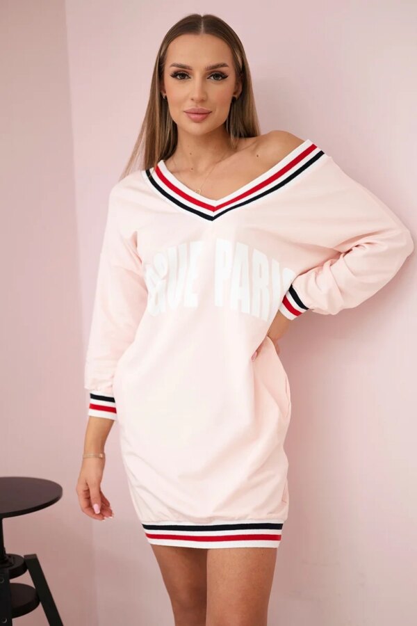 Paris Powder Pink Dress with V-Neck