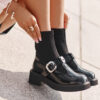 Patent Leather Ankle Boots With Sock And Buckle Slip-On Black
