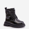 Patent leather ankle boots with fur on a zip black Evaliraea