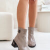 Patent leather ankle boots with heels - insulated grey