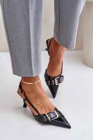 Patent leather pumps with buckle black Zeisia