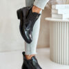 Patent leather women's ankle boots with a flat heel insulated black S.Barski black