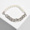 Pearl bracelet with flat chain - silver colors