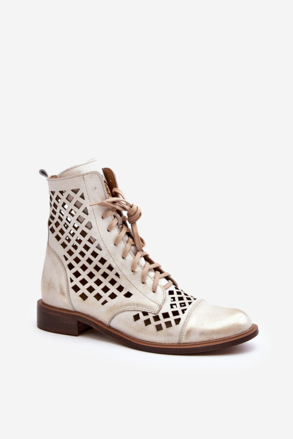 Perforált bőr csizma Zazoo 2695 Gold Distressed