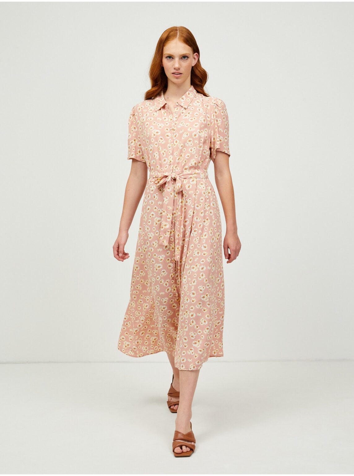 Pink Floral Shirt Midi Dress Pieces Miller - Women