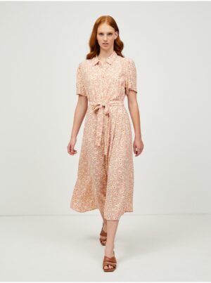Pink Floral Shirt Midi Dress Pieces Miller - Women