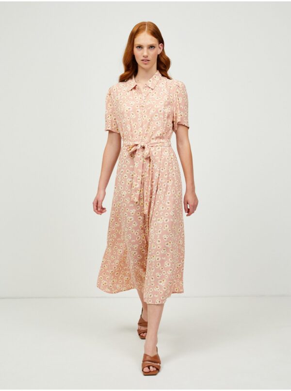 Pink Floral Shirt Midi Dress Pieces Miller - Women