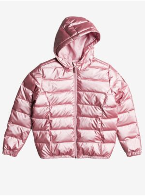 Pink Girls' Quilted Winter Jacket with Hood Roxy It Will Rain - unisex