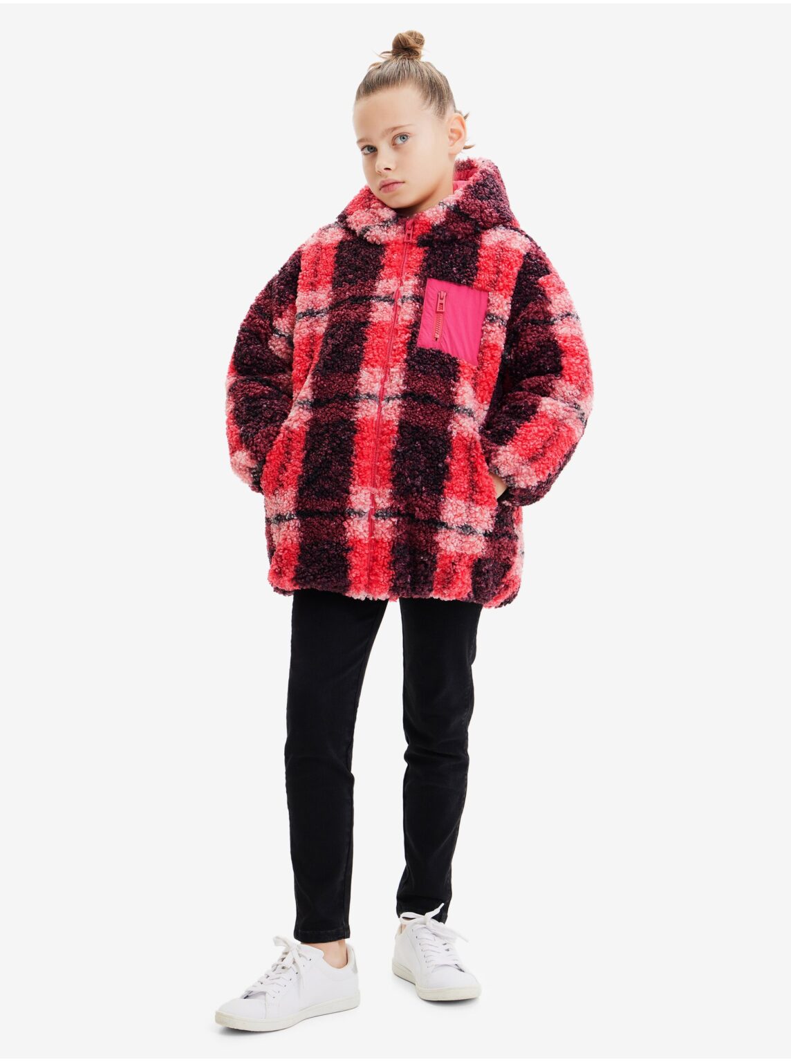 Pink Girly Winter Checkered Jacket Desigual Blake - Girls