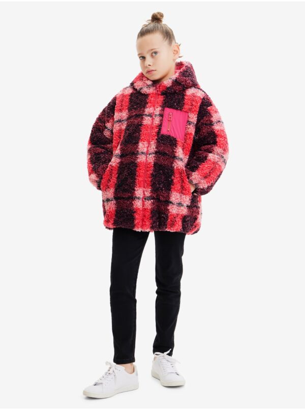 Pink Girly Winter Checkered Jacket Desigual Blake - Girls