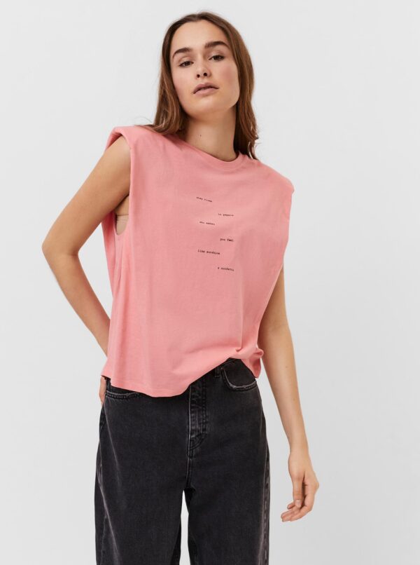Pink T-shirt with inscription VERO MODA Hollie - Women